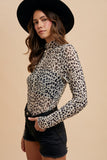Animal printed Mesh Mock Neck Top / in 2 colors