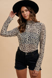 Animal printed Mesh Mock Neck Top / in 2 colors