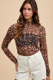 Animal printed Mesh Mock Neck Top / in 2 colors