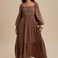 Olivia Dress in brown, green, mulberry