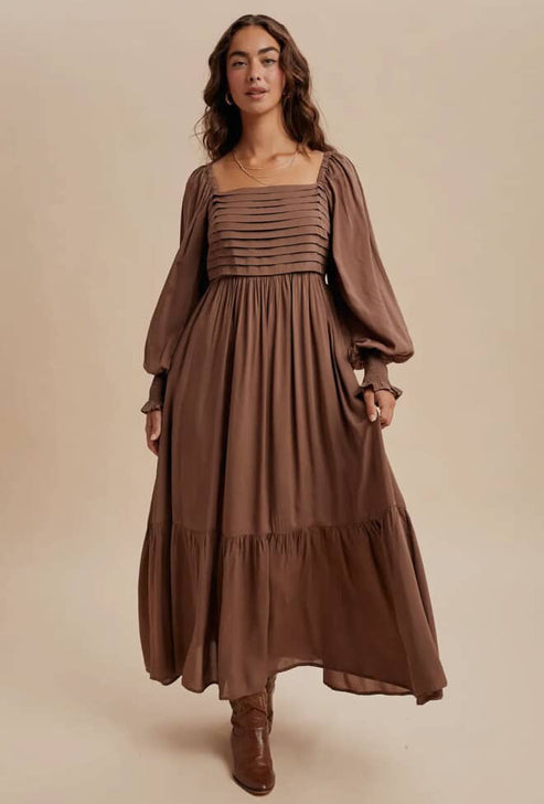 Olivia Dress in brown, green, mulberry