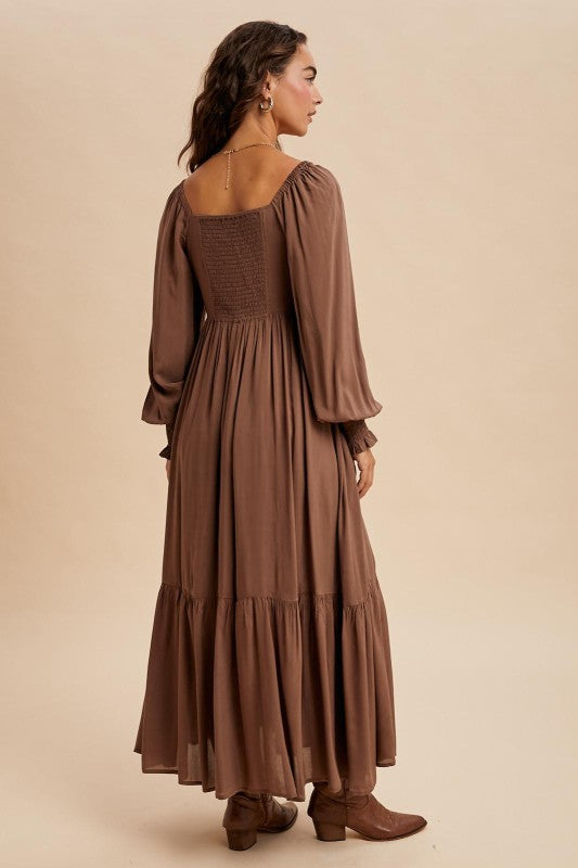 Olivia Dress in brown, green, mulberry