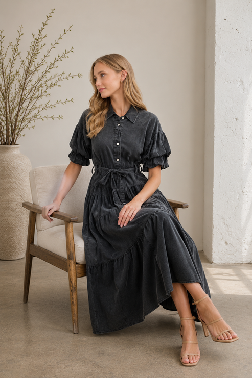 Luna Washed Maxi Shirt Dress