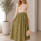Bella Floral Print Elastic Waist Midi Skirt