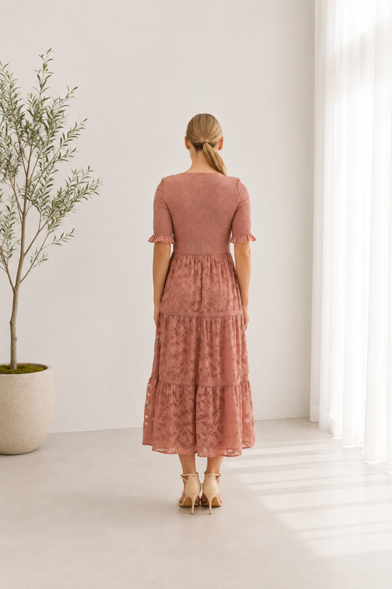 Denis Floral Jacquard Smocked Midi Dress