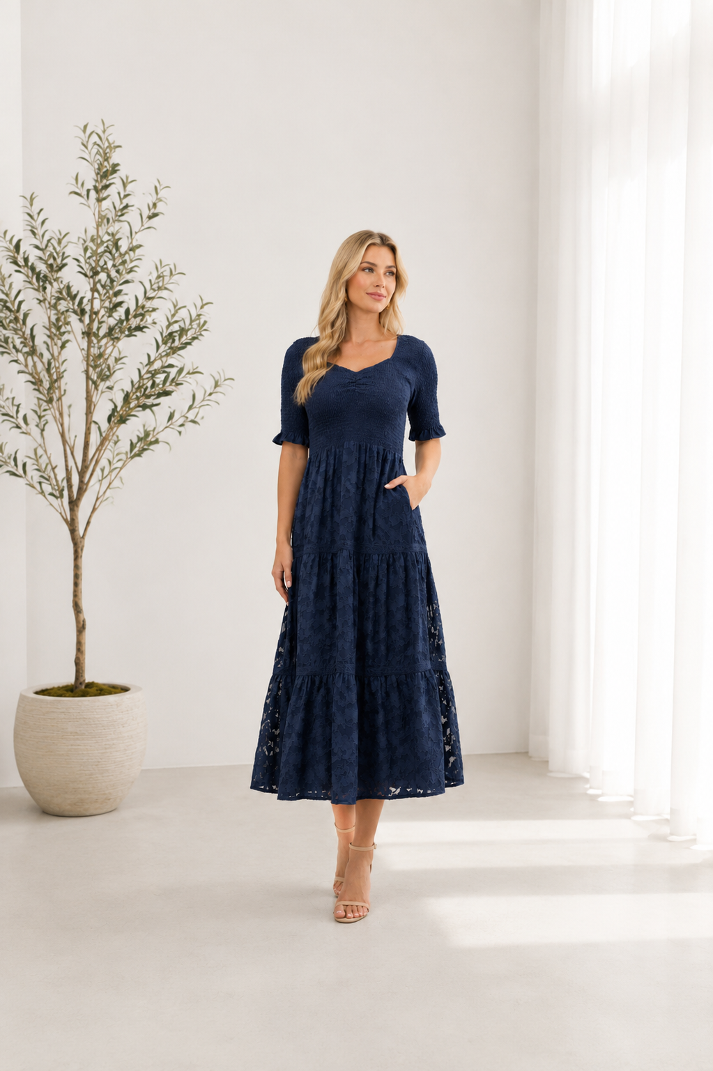 Denis Floral Jacquard Smocked
Midi Dress